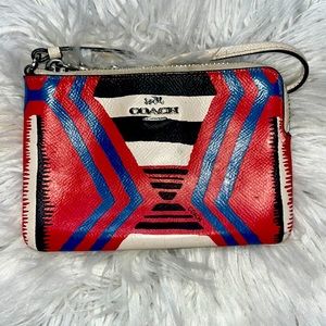 BKUE, red, black, and white coach wristlet wallet